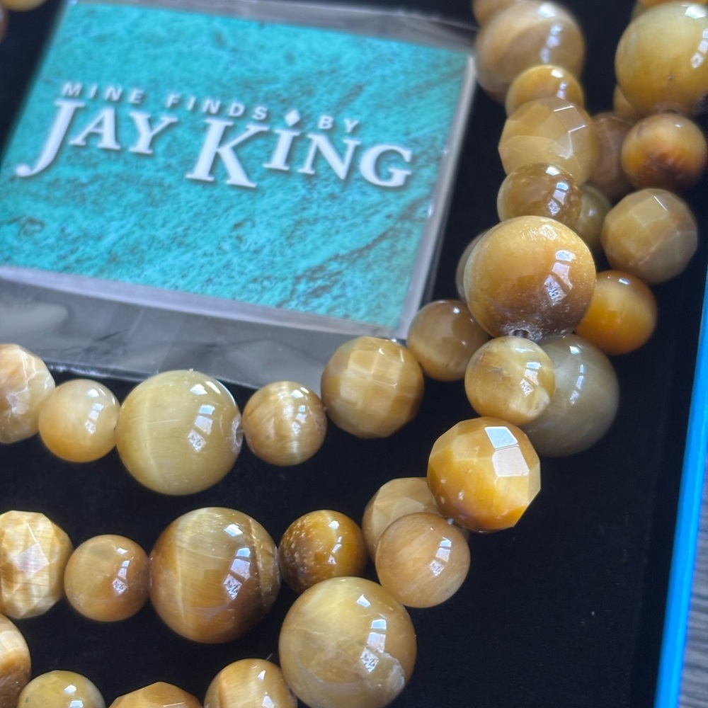 Jay King DTR Tiger’s Eye Long Necklace 35”+ Golden Brown Gemstone Sterling 925